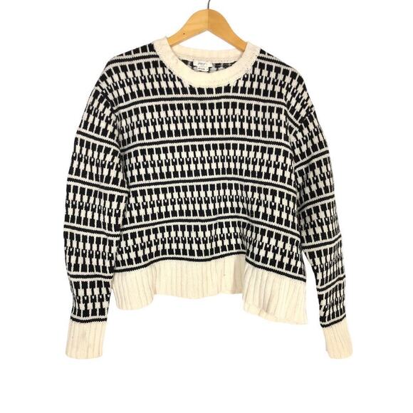 Jason Wu Graphic Sweater Geometric Chunky Knit Wool Oversized Top Black White M - Picture 4 of 10